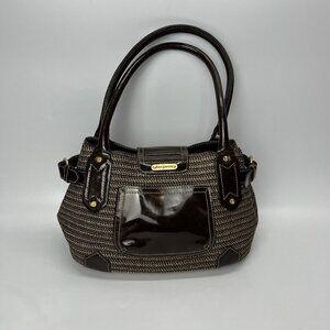 Eric Javits Handbag‎ Double Handle Purse Brown Gold Metallic Woven Straw